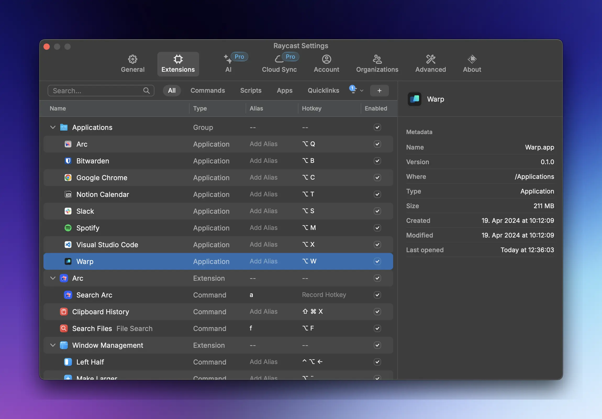 App hotkeys setup