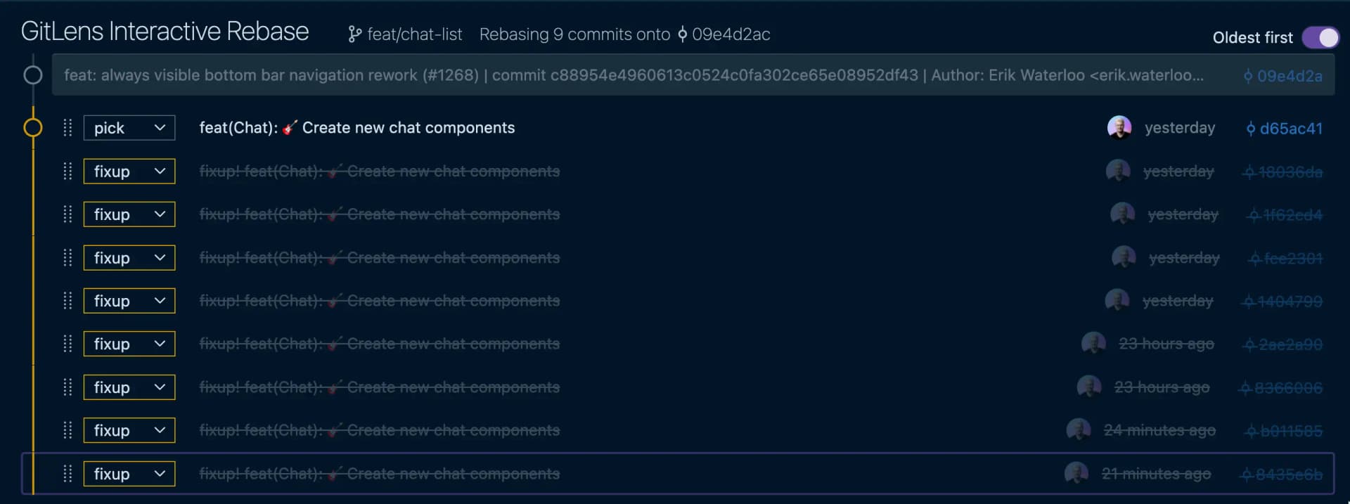 Commits during interactive rebasing